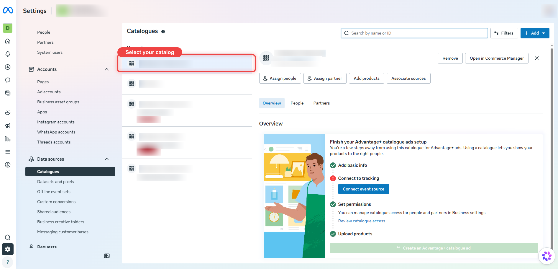 Business Settings Catalogues page with the catalog selected and the Assign partner button on the right