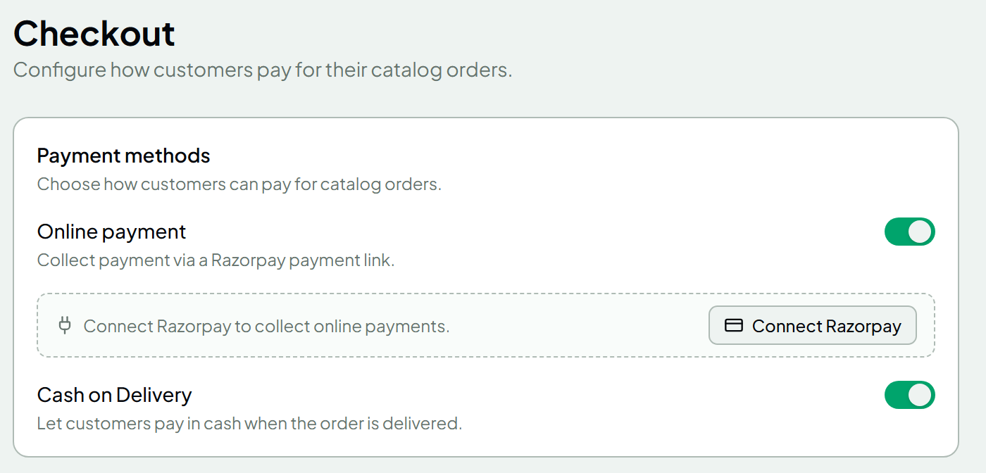 The Checkout settings page under Commerce
