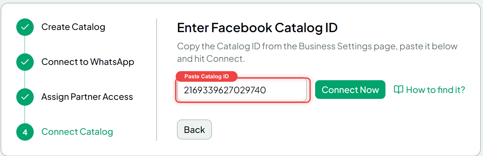 The Connect Catalog step in WPAUTOAI with the Catalog ID field