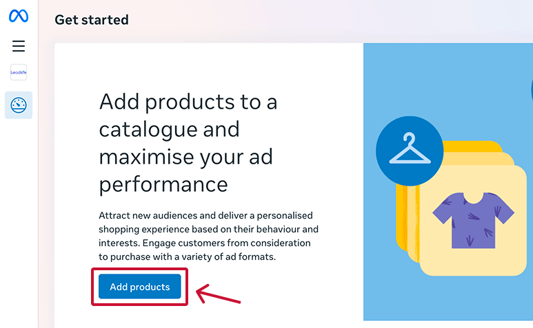 Commerce Manager Get started screen with the Add products button