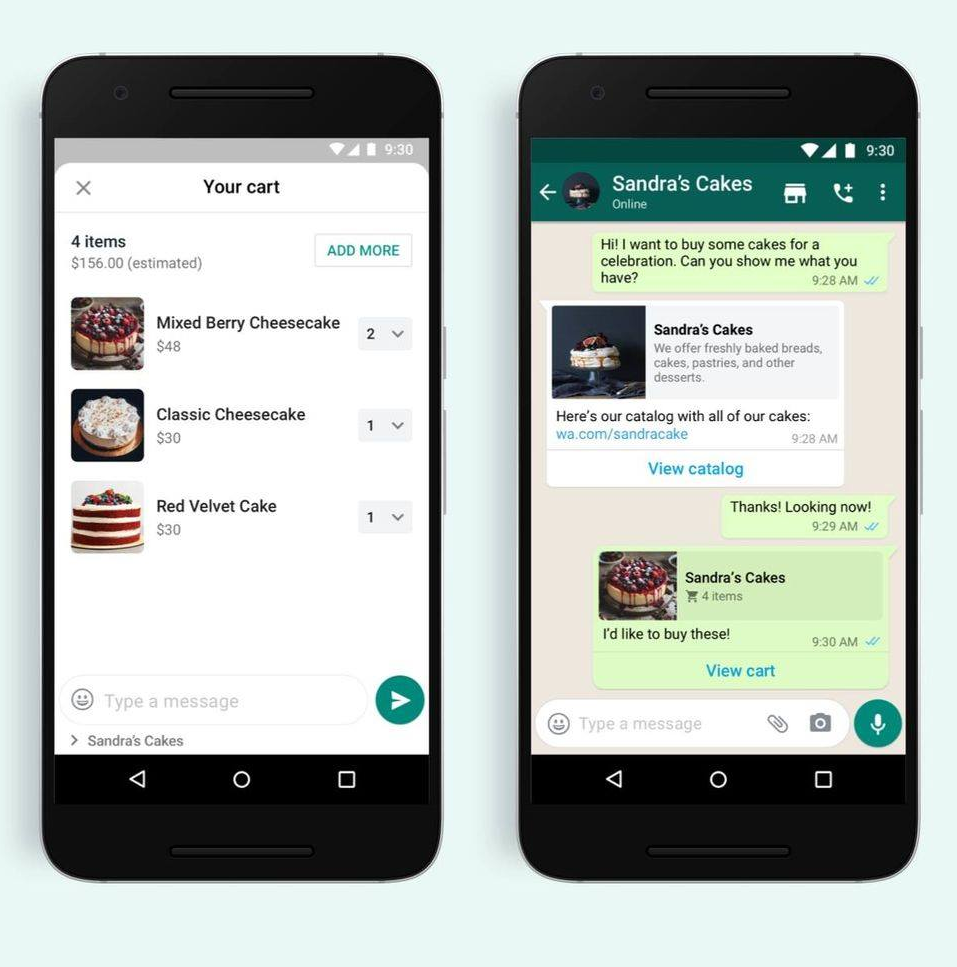 A cart of catalog items being sent as an order in WhatsApp