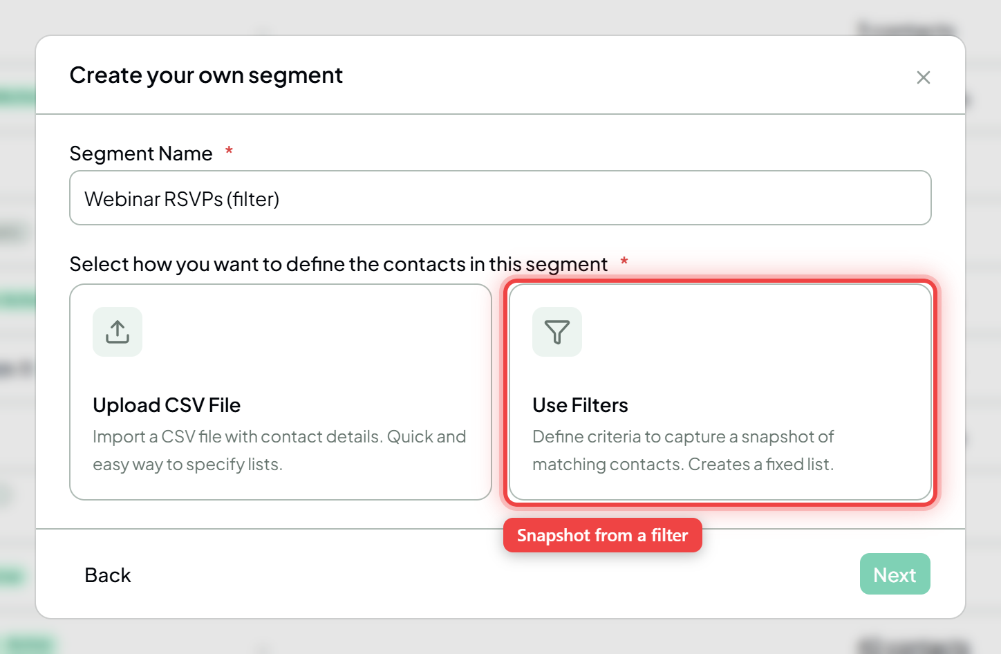 The define-method step with the Use Filters option highlighted
