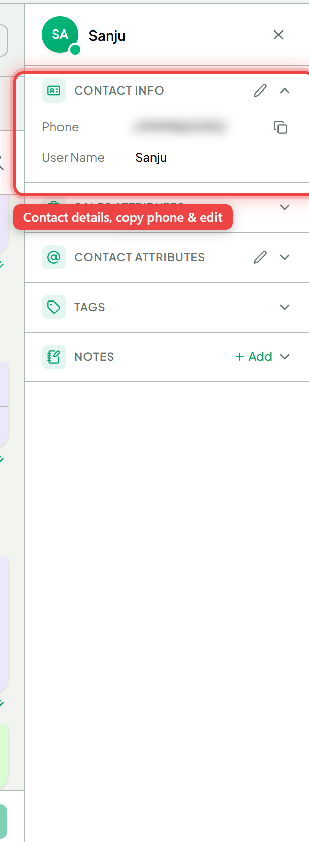 The Contact Info section of the contact panel