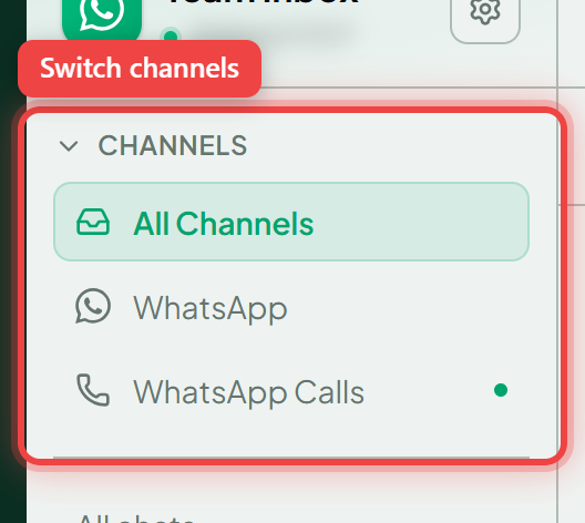 The Channels group with All Channels, WhatsApp and WhatsApp Calls
