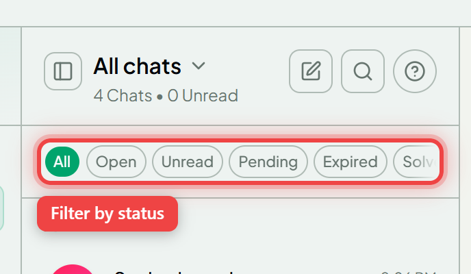 The status filter pills above the conversation list