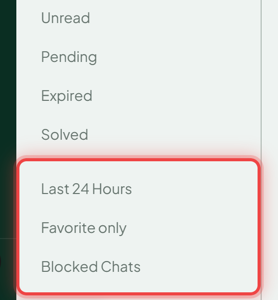 The expanded More section showing the quick filters