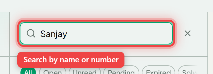The conversation search box with a name typed in