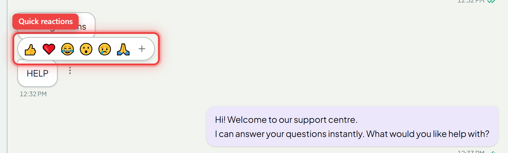 The quick-reaction bar above a message