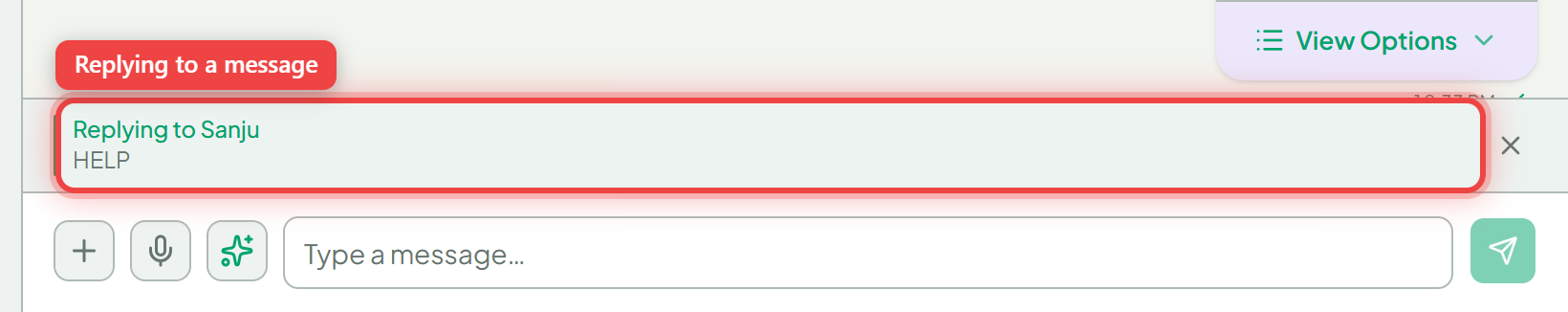 The reply preview bar above the composer