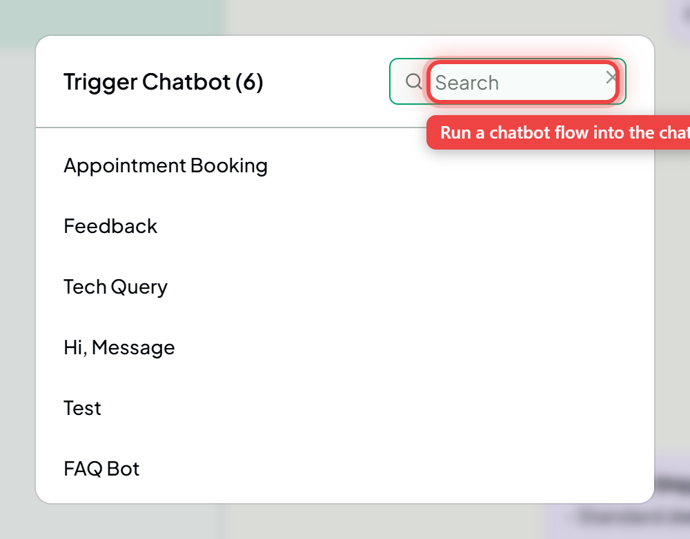 The Trigger Chatbot dialog listing bot flows