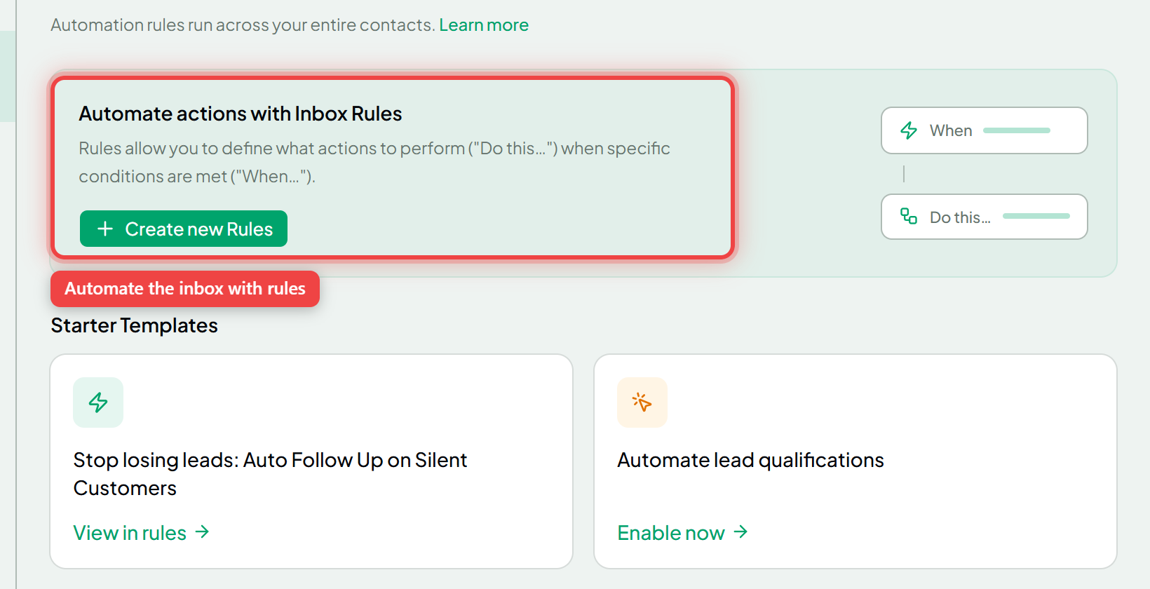 The Inbox Automations tab