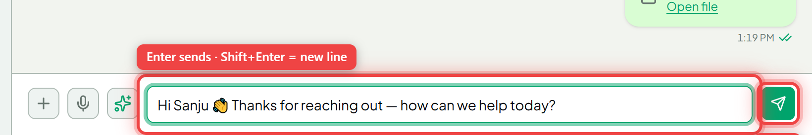 The composer with a message typed and the send button highlighted