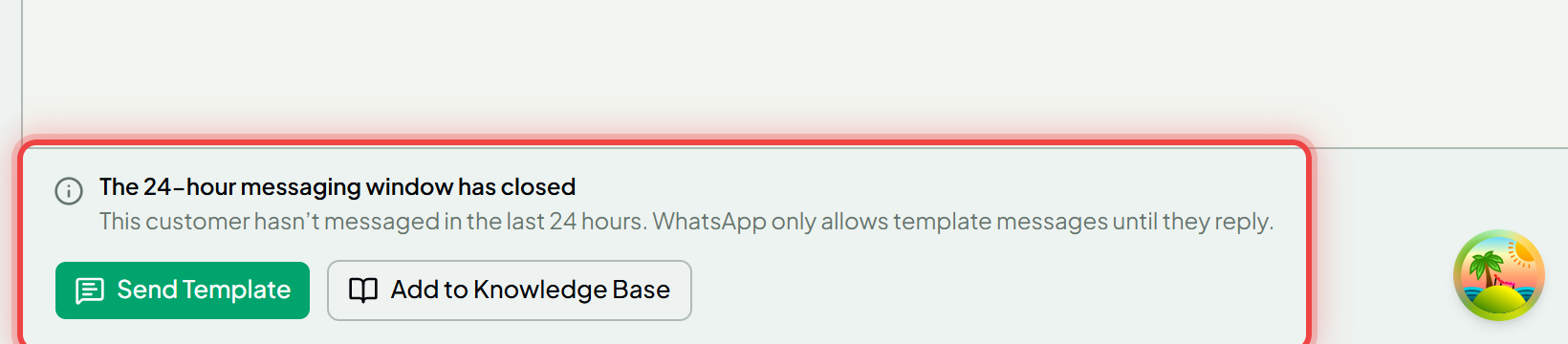 The restricted composer shown when the 24-hour window has closed