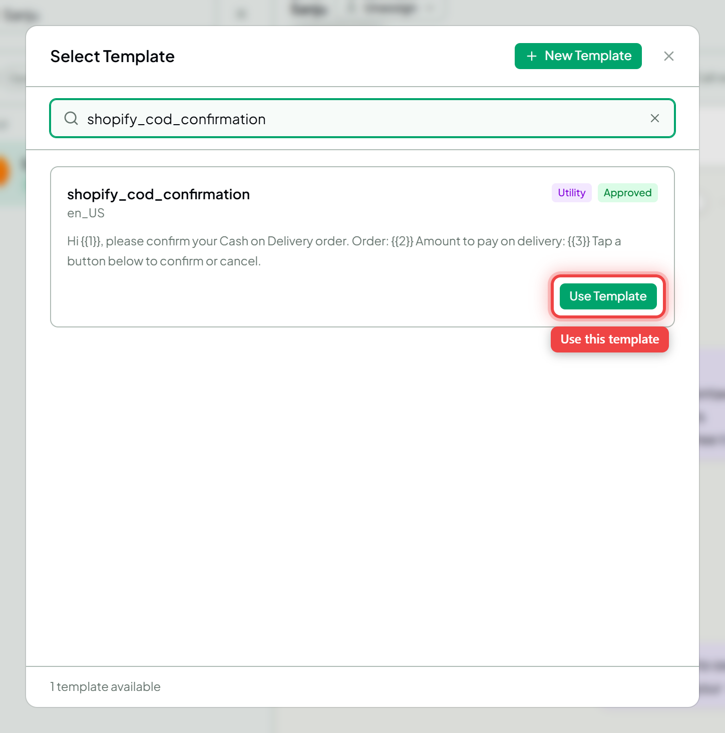 A template card with the Use Template button highlighted