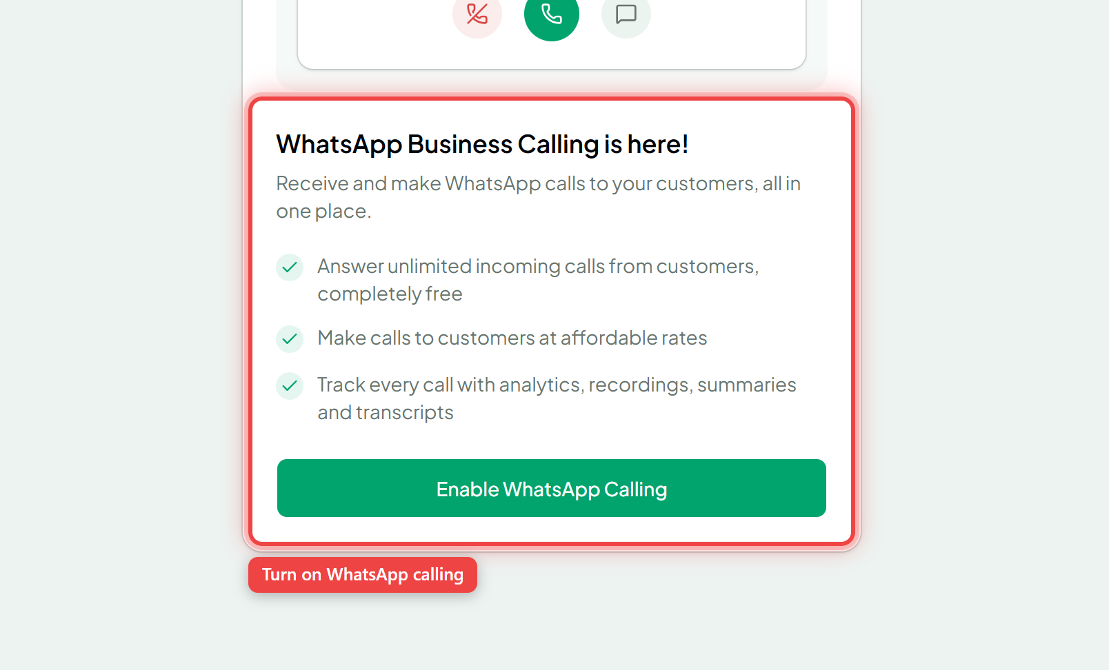 The Enable WhatsApp Calling screen